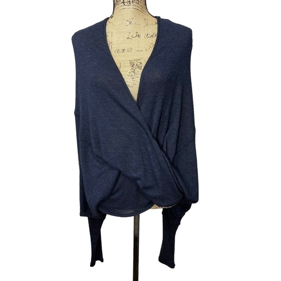 FREE People Wrap Drapey Hacci Knit Top Size XS Navy Blue - Picture 9 of 15